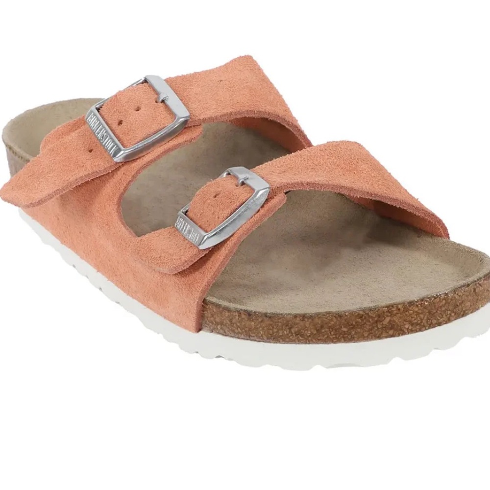 Birkenstock Arizona Soft Footbed Suede Sandals in Coral Peach Size 37
